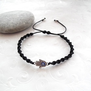 Védelem karkötő, Fatima keze, Hamsa - evil eye zsinóros minimál karkötő - ékszer - karkötő - charm karkötő - Meska.hu