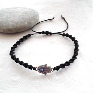 Védelem karkötő, Fatima keze, Hamsa - evil eye zsinóros minimál karkötő - ékszer - karkötő - charm karkötő - Meska.hu