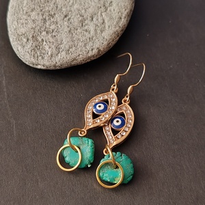 Evil eye fülbevaló I. - türkinit  - ékszer - fülbevaló - lógó fülbevaló - Meska.hu
