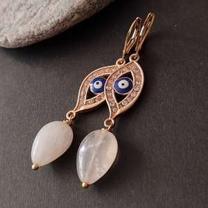 Evil eye fülbevaló II. - rózsakvarc  - Meska.hu
