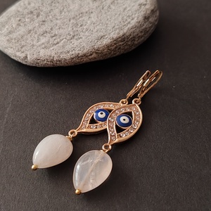 Evil eye fülbevaló II. - rózsakvarc  - ékszer - fülbevaló - lógó fülbevaló - Meska.hu