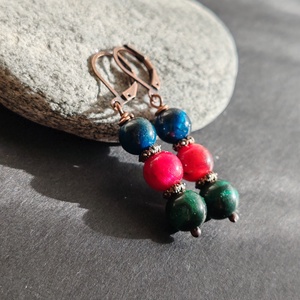 Színes tigrisszem fülbevaló - ékszer - fülbevaló - lógó fülbevaló - Meska.hu