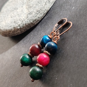 Színes tigrisszem fülbevaló - ékszer - fülbevaló - lógó fülbevaló - Meska.hu