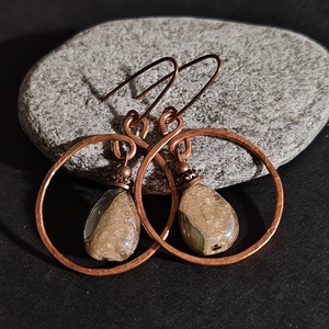 Achát vörösréz fülbevaló  - Meska.hu