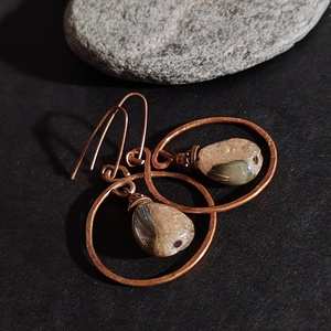 Achát vörösréz fülbevaló  - ékszer - fülbevaló - lógó fülbevaló - Meska.hu