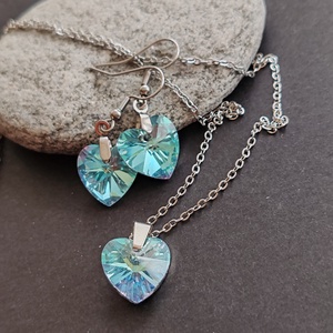 Kristályszív... acél fülbevaló + nyaklánc szett, Ékszer, Ékszerszett, Ékszerkészítés, MESKA