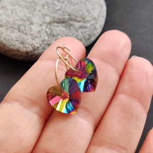 Kristályszív... acél fülbevaló - ékszer - fülbevaló - lógó fülbevaló - Meska.hu