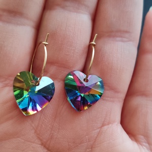 Kristályszív... acél fülbevaló - ékszer - fülbevaló - lógó fülbevaló - Meska.hu