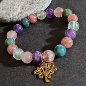 Fluorit - eperkvarc - ametiszt - moha achát - hematitos kvarc karkötő - Meska.hu