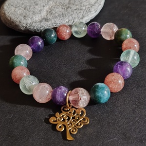 Fluorit - eperkvarc - ametiszt - moha achát - hematitos kvarc karkötő - ékszer - karkötő - gyöngyös karkötő - Meska.hu