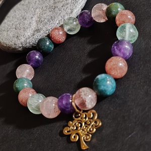 Fluorit - eperkvarc - ametiszt - moha achát - hematitos kvarc karkötő - ékszer - karkötő - gyöngyös karkötő - Meska.hu