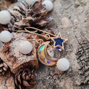 Csillag - hold fülbevaló - ékszer - fülbevaló - lógó fülbevaló - Meska.hu