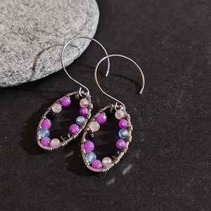 Színes achát fülbevaló  - ékszer - fülbevaló - lógó fülbevaló - Meska.hu