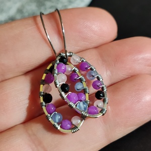 Színes achát fülbevaló  - ékszer - fülbevaló - lógó fülbevaló - Meska.hu