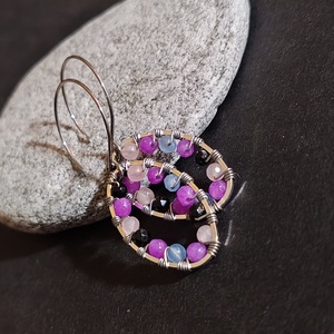 Színes achát fülbevaló , Ékszer, Fülbevaló, Lógó fülbevaló, Ékszerkészítés, MESKA