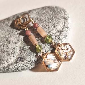 Turmalin - holdkő - peridot fülbevaló  - ékszer - fülbevaló - lógó fülbevaló - Meska.hu