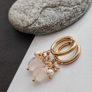 Szívem... rózsakvarc - tenyésztett gyöngy fülbevaló, Ékszer, Fülbevaló, Lógós kerek fülbevaló, Ékszerkészítés, MESKA