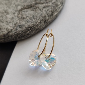 Kristályszív... acél fülbevaló, Ékszer, Fülbevaló, Lógó fülbevaló, Ékszerkészítés, MESKA