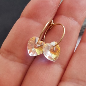 Kristályszív... acél fülbevaló - ékszer - fülbevaló - lógó fülbevaló - Meska.hu