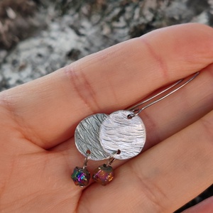 Drúzy kvarc alu korongos fülbevaló - ékszer - fülbevaló - lógó fülbevaló - Meska.hu