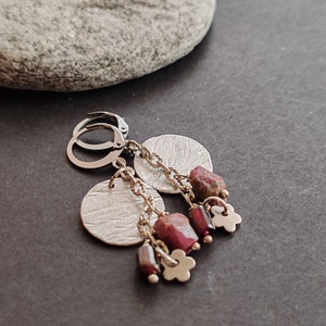 Nyers rubin - gránát fülbevaló  - ékszer - fülbevaló - lógó fülbevaló - Meska.hu