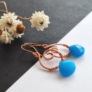 Vörösréz fülbevaló achát cseppel - Meska.hu