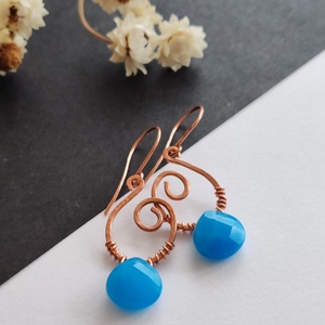 Vörösréz fülbevaló achát cseppel - ékszer - fülbevaló - lógó fülbevaló - Meska.hu