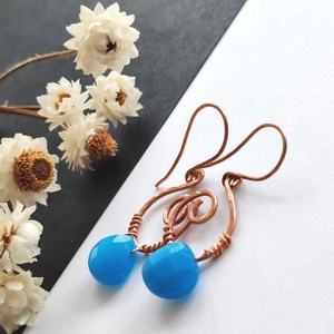 Vörösréz fülbevaló achát cseppel - ékszer - fülbevaló - lógó fülbevaló - Meska.hu