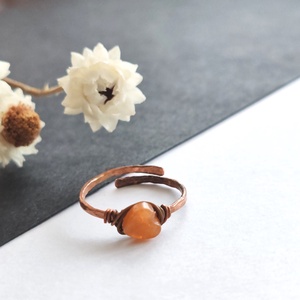 Vörösréz gyűrű aventurin szívvel  - Meska.hu