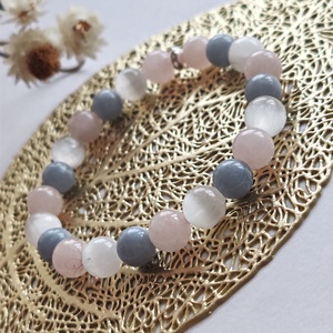 Angelit - szelenit - rózsakvarc karkötő, Ékszer, Karkötő, Gyöngyös karkötő, Ékszerkészítés, MESKA