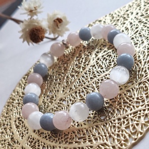 Angelit - szelenit - rózsakvarc karkötő - ékszer - karkötő - gyöngyös karkötő - Meska.hu