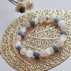 Angelit - szelenit - rózsakvarc karkötő - ékszer - karkötő - gyöngyös karkötő - Meska.hu