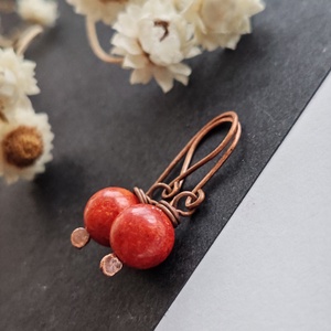 Szivacskorall réz fülbevaló  - ékszer - fülbevaló - lógó fülbevaló - Meska.hu