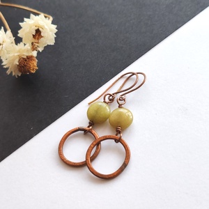 Jáde - vörösréz fülbevaló  - ékszer - fülbevaló - lógó fülbevaló - Meska.hu