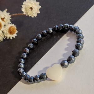 Kék achát - kagyló szív karkötő  - ékszer - karkötő - gyöngyös karkötő - Meska.hu