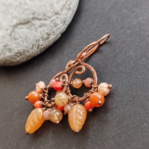 Napfény ... fürtös vörösréz fülbevaló, Ékszer, Fülbevaló, Lógó fülbevaló, Ékszerkészítés, Fémmegmunkálás, MESKA