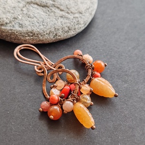 Napfény ... fürtös vörösréz fülbevaló - ékszer - fülbevaló - lógó fülbevaló - Meska.hu