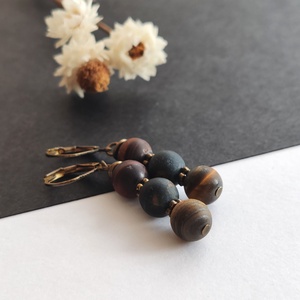 Matt tigrisszem fülbevaló - ékszer - fülbevaló - lógó fülbevaló - Meska.hu