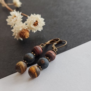 Matt tigrisszem fülbevaló - ékszer - fülbevaló - lógó fülbevaló - Meska.hu