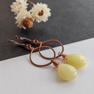 Jáde - vörösréz fülbevaló  - ékszer - fülbevaló - lógó fülbevaló - Meska.hu