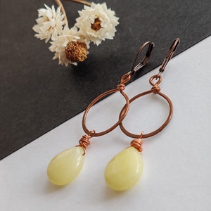 Jáde - vörösréz fülbevaló  - ékszer - fülbevaló - lógó fülbevaló - Meska.hu