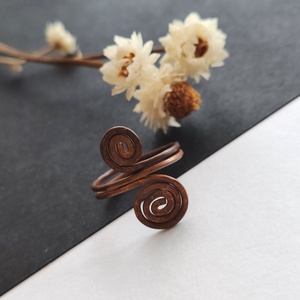 Dupla csigás vörösréz gyűrű , Ékszer, Gyűrű, Fonódó gyűrű, Ékszerkészítés, Fémmegmunkálás, MESKA