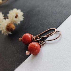 Szivacskorall réz fülbevaló  - Meska.hu