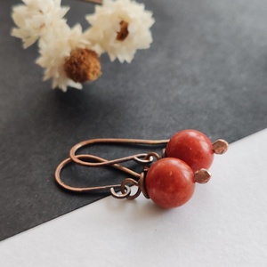 Szivacskorall réz fülbevaló  - ékszer - fülbevaló - lógó fülbevaló - Meska.hu