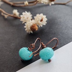 Jáde réz fülbevaló  - ékszer - fülbevaló - lógó fülbevaló - Meska.hu