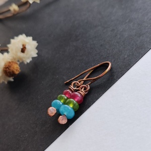 Apró szivárvány... achát réz fülbevaló  - ékszer - fülbevaló - lógó fülbevaló - Meska.hu