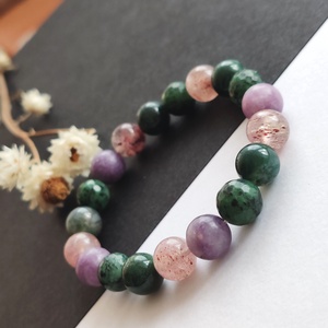 Ruby zoizit - lepidolit - moha achát - hematitos kvarc karkötő  - Meska.hu