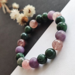 Ruby zoizit - lepidolit - moha achát - hematitos kvarc karkötő  - ékszer - karkötő - gyöngyös karkötő - Meska.hu