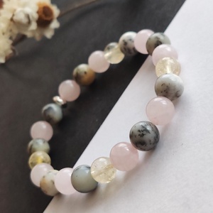 Merlinit - citrin - rózsakvarc karkötő , Ékszer, Karkötő, Gyöngyös karkötő, Ékszerkészítés, MESKA