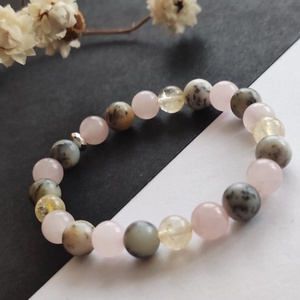 Merlinit - citrin - rózsakvarc karkötő  - ékszer - karkötő - gyöngyös karkötő - Meska.hu